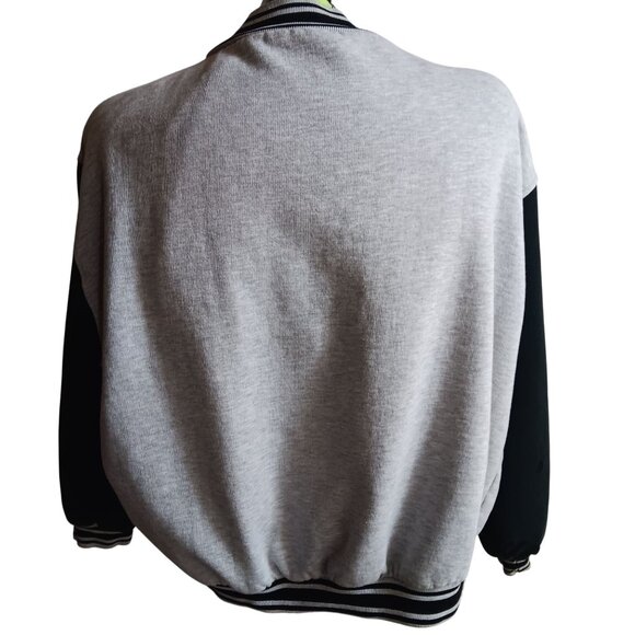 Vintage 90's Large Varsity Jacket Snap Closure Striped Collar OG Heather Gray - Picture 5 of 8